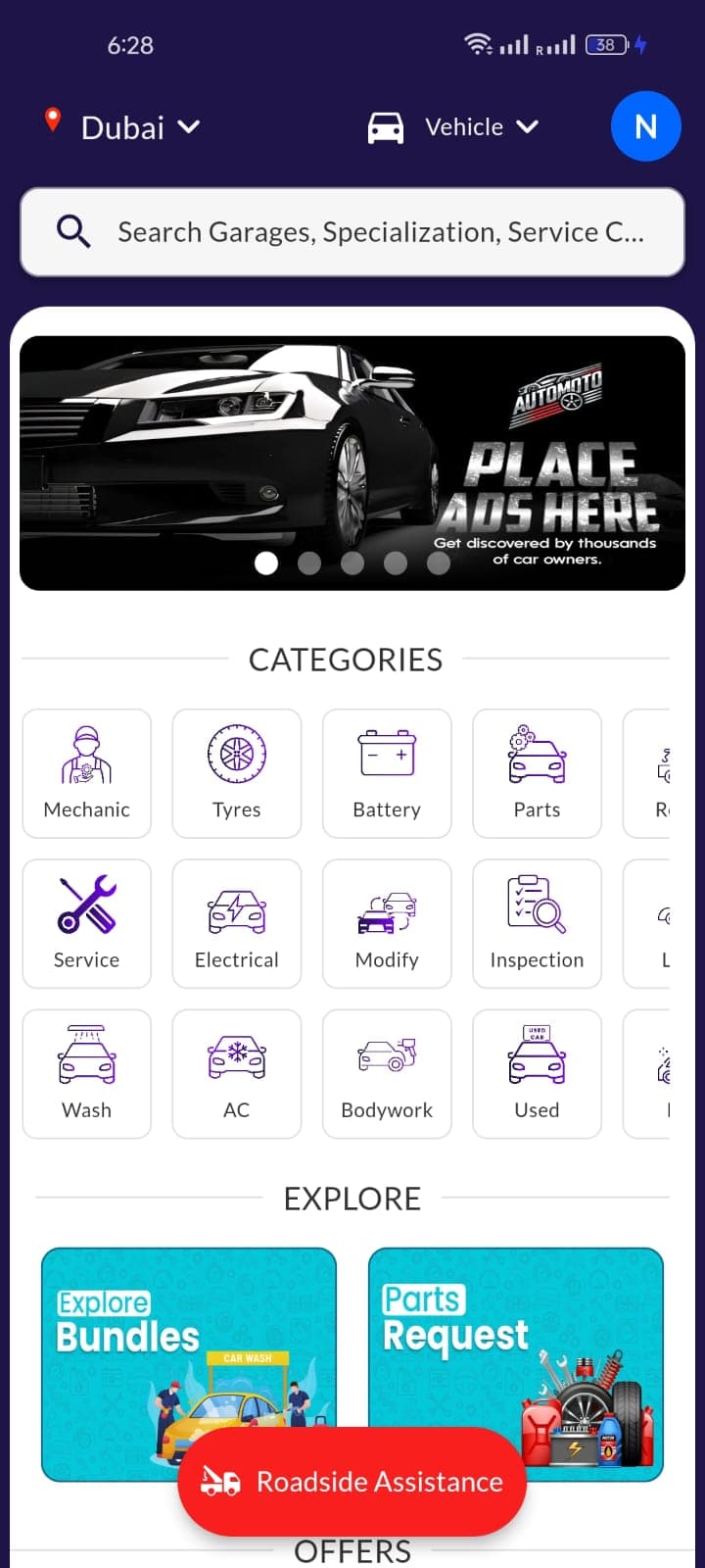 Automoto app home screen